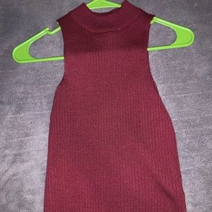 cropped burgundy high neck tank